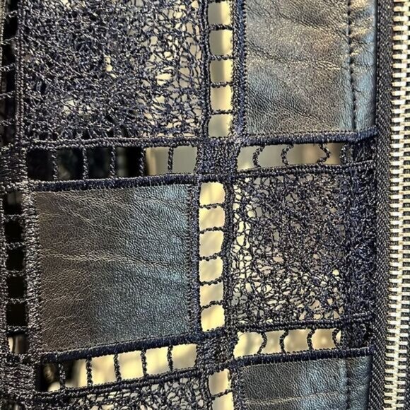 Frank Lyman Navy Blue Patchwork Design Zip Up Jacket Size Small - Picture 5 of 12